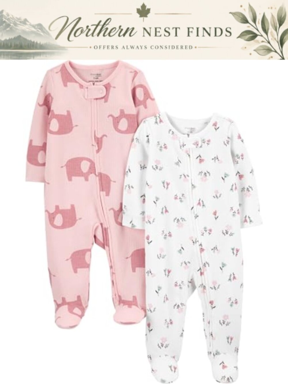 2-Pack Thermal Footed Sleep and Play Baby Sleepers with Two-Way Zip